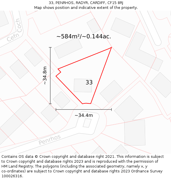 33, PENRHOS, RADYR, CARDIFF, CF15 8RJ: Plot and title map