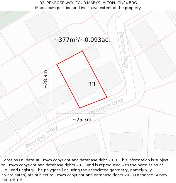 33, PENROSE WAY, FOUR MARKS, ALTON, GU34 5BG: Plot and title map