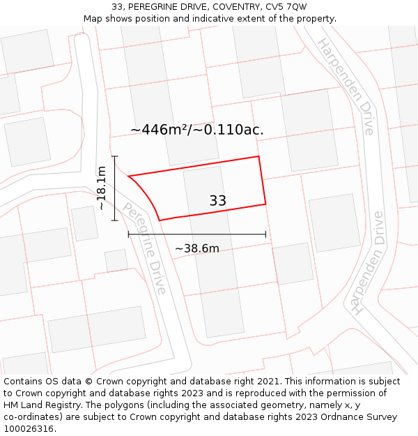 33, PEREGRINE DRIVE, COVENTRY, CV5 7QW: Plot and title map