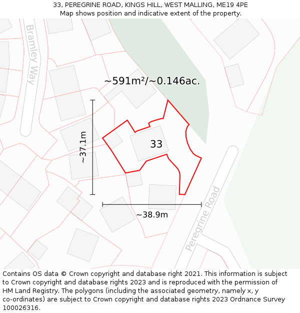 33, PEREGRINE ROAD, KINGS HILL, WEST MALLING, ME19 4PE: Plot and title map