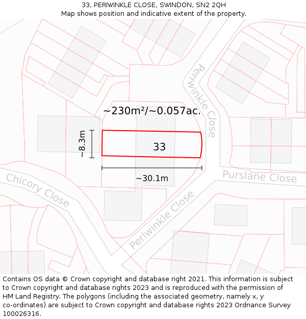 33, PERIWINKLE CLOSE, SWINDON, SN2 2QH: Plot and title map