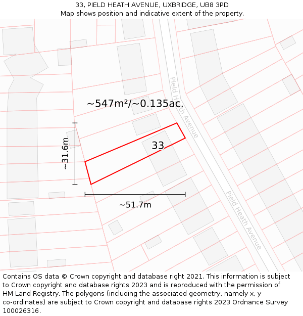 33, PIELD HEATH AVENUE, UXBRIDGE, UB8 3PD: Plot and title map