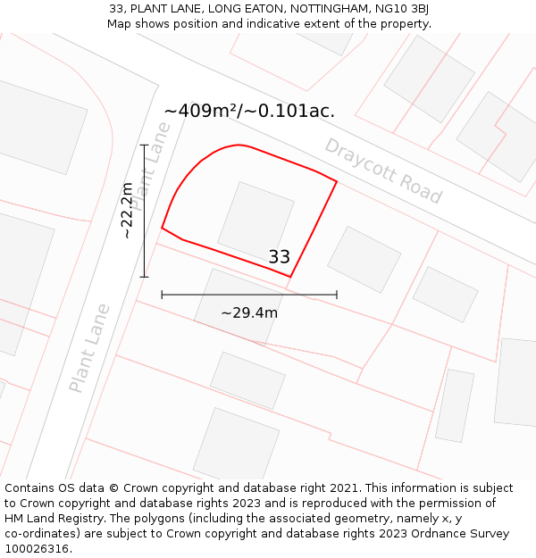 33, PLANT LANE, LONG EATON, NOTTINGHAM, NG10 3BJ: Plot and title map