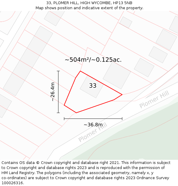 33, PLOMER HILL, HIGH WYCOMBE, HP13 5NB: Plot and title map