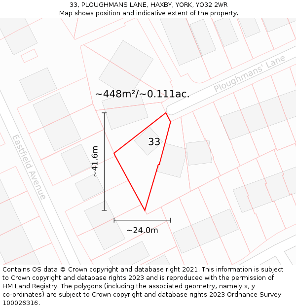 33, PLOUGHMANS LANE, HAXBY, YORK, YO32 2WR: Plot and title map