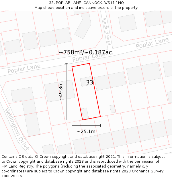 33, POPLAR LANE, CANNOCK, WS11 1NQ: Plot and title map