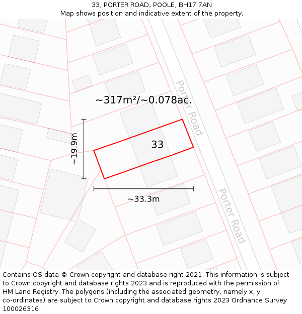 33, PORTER ROAD, POOLE, BH17 7AN: Plot and title map