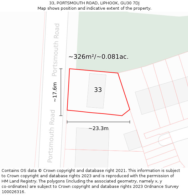 33, PORTSMOUTH ROAD, LIPHOOK, GU30 7DJ: Plot and title map