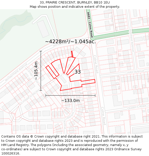 33, PRAIRIE CRESCENT, BURNLEY, BB10 1EU: Plot and title map