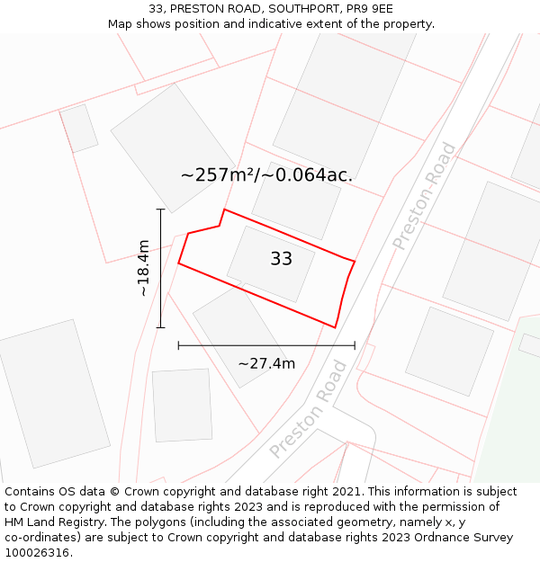 33, PRESTON ROAD, SOUTHPORT, PR9 9EE: Plot and title map