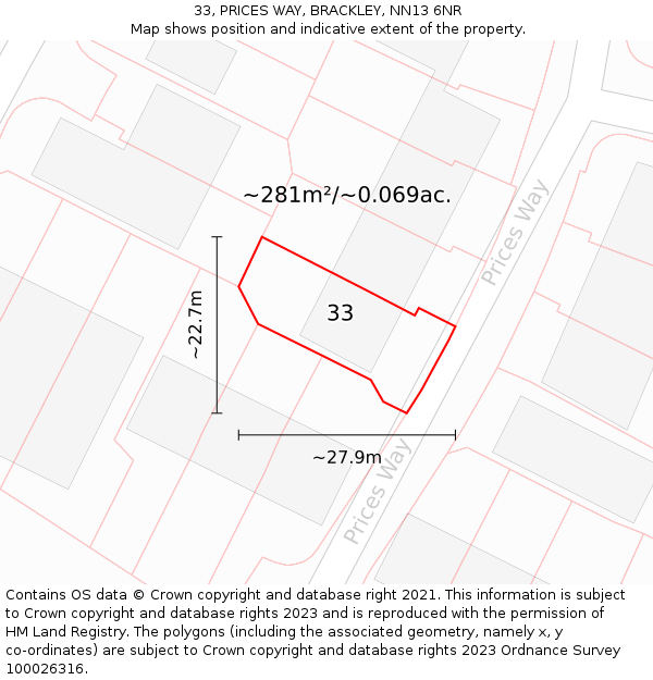 33, PRICES WAY, BRACKLEY, NN13 6NR: Plot and title map