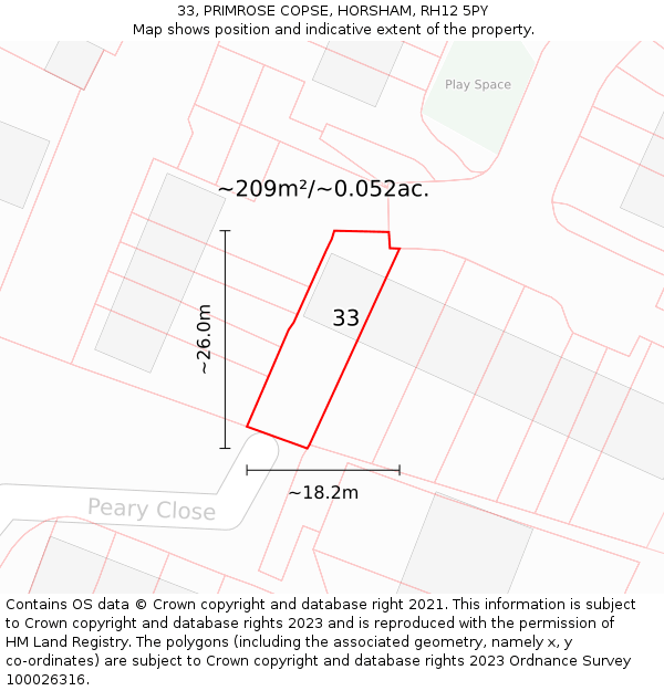 33, PRIMROSE COPSE, HORSHAM, RH12 5PY: Plot and title map