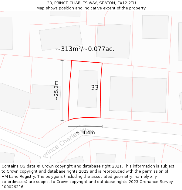 33, PRINCE CHARLES WAY, SEATON, EX12 2TU: Plot and title map