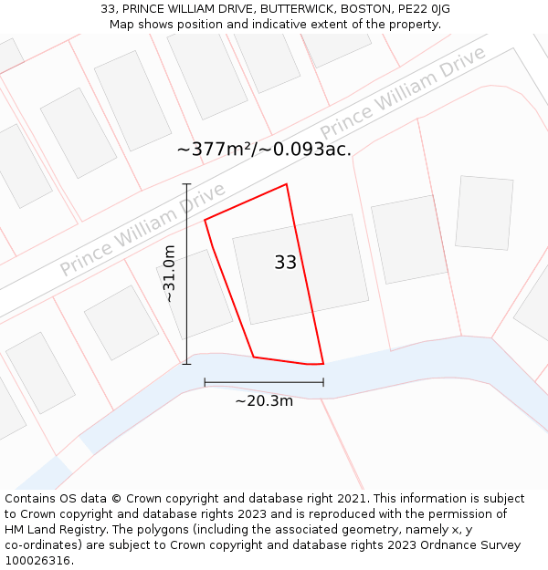 33, PRINCE WILLIAM DRIVE, BUTTERWICK, BOSTON, PE22 0JG: Plot and title map