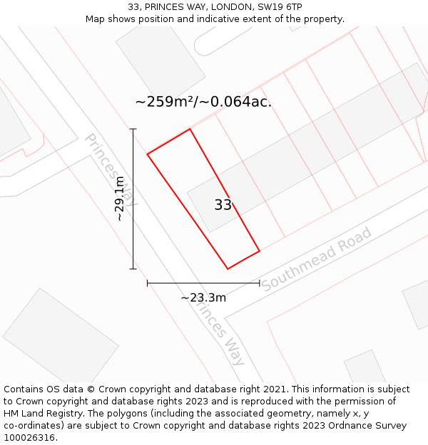 33, PRINCES WAY, LONDON, SW19 6TP: Plot and title map