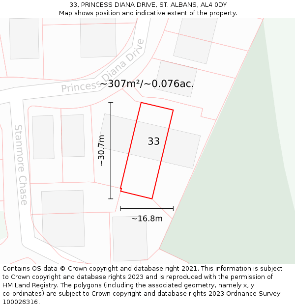 33, PRINCESS DIANA DRIVE, ST. ALBANS, AL4 0DY: Plot and title map