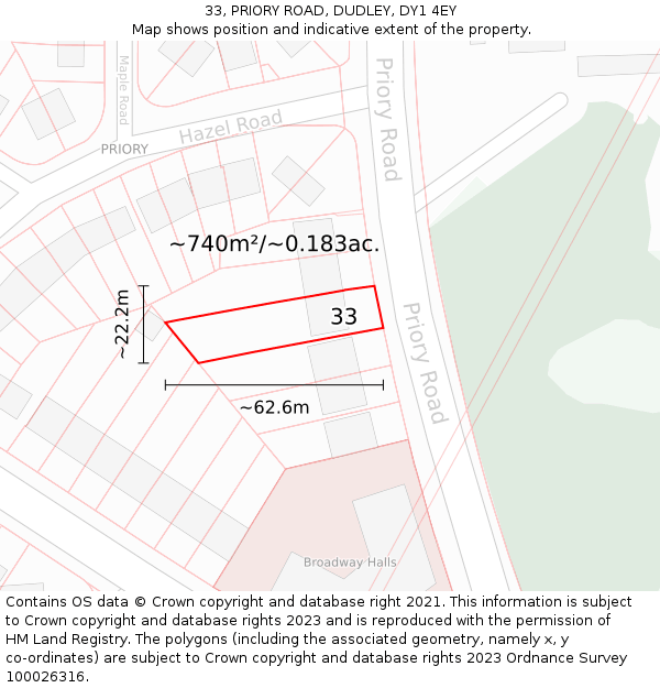 33, PRIORY ROAD, DUDLEY, DY1 4EY: Plot and title map