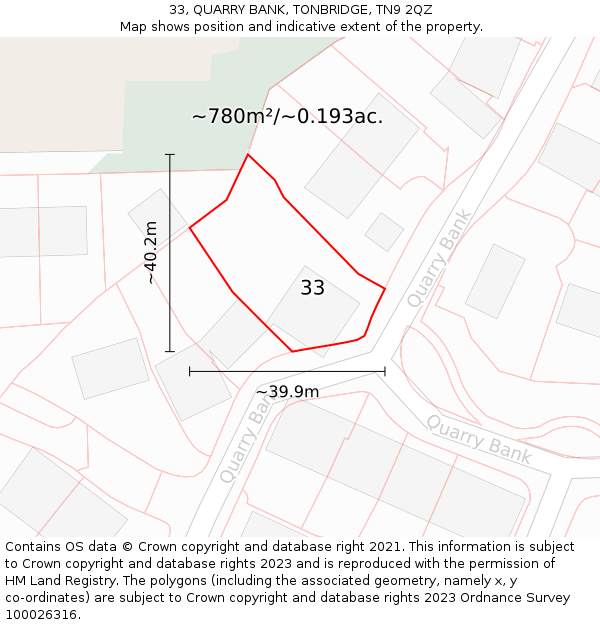 33, QUARRY BANK, TONBRIDGE, TN9 2QZ: Plot and title map