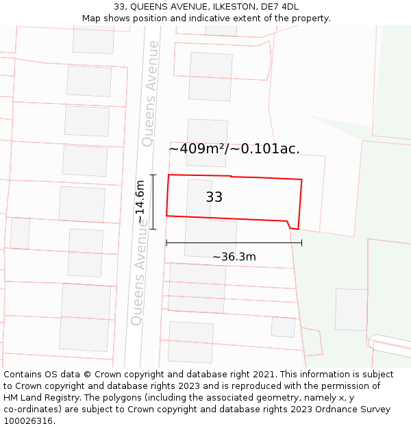 33, QUEENS AVENUE, ILKESTON, DE7 4DL: Plot and title map