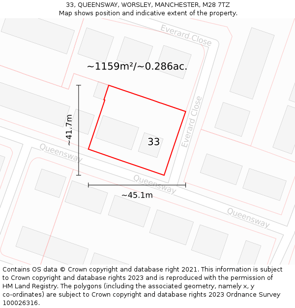 33, QUEENSWAY, WORSLEY, MANCHESTER, M28 7TZ: Plot and title map