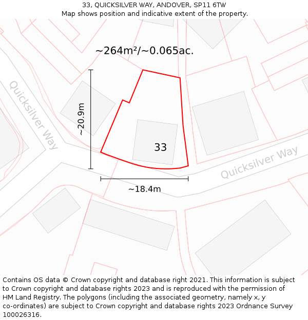 33, QUICKSILVER WAY, ANDOVER, SP11 6TW: Plot and title map