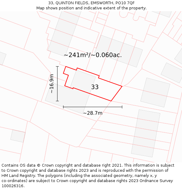 33, QUINTON FIELDS, EMSWORTH, PO10 7QF: Plot and title map