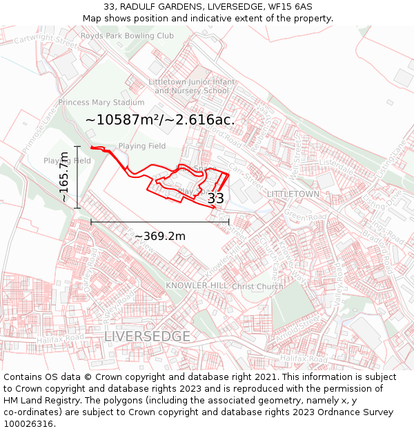 33, RADULF GARDENS, LIVERSEDGE, WF15 6AS: Plot and title map