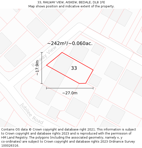 33, RAILWAY VIEW, AISKEW, BEDALE, DL8 1FE: Plot and title map