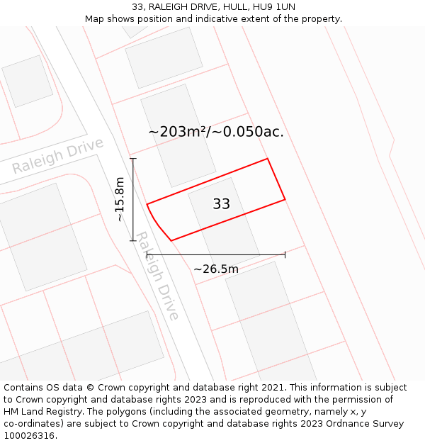 33, RALEIGH DRIVE, HULL, HU9 1UN: Plot and title map