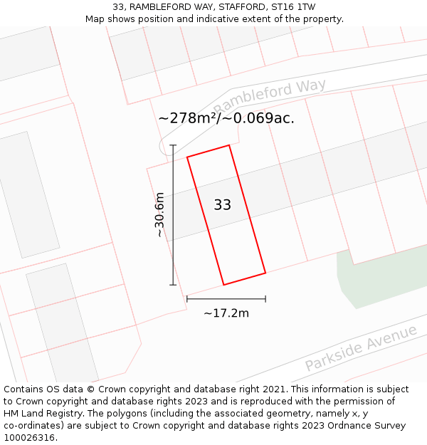 33, RAMBLEFORD WAY, STAFFORD, ST16 1TW: Plot and title map