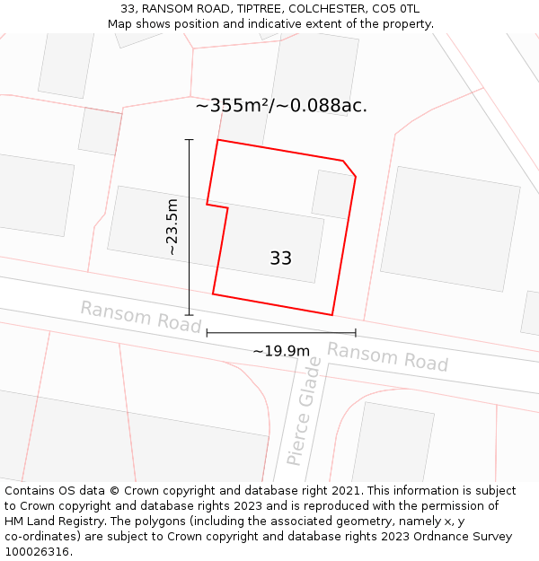 33, RANSOM ROAD, TIPTREE, COLCHESTER, CO5 0TL: Plot and title map
