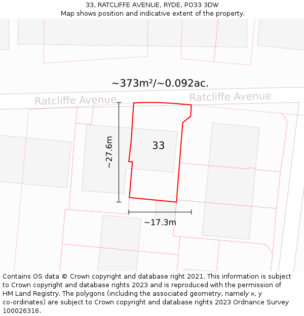 33, RATCLIFFE AVENUE, RYDE, PO33 3DW: Plot and title map