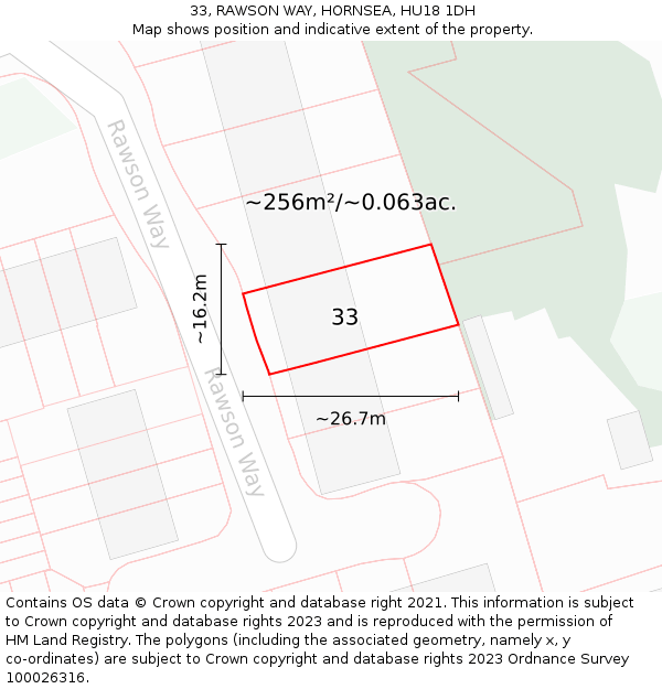 33, RAWSON WAY, HORNSEA, HU18 1DH: Plot and title map