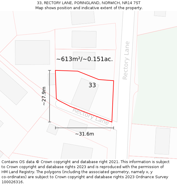 33, RECTORY LANE, PORINGLAND, NORWICH, NR14 7ST: Plot and title map