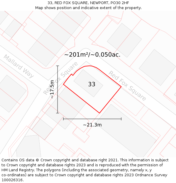 33, RED FOX SQUARE, NEWPORT, PO30 2HF: Plot and title map