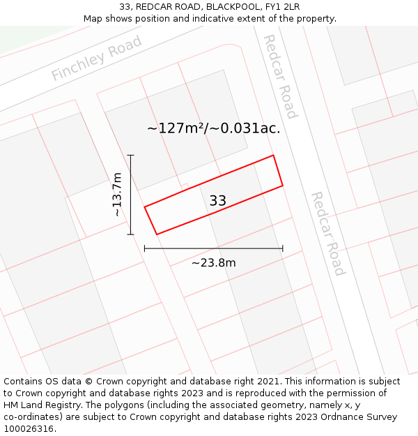 33, REDCAR ROAD, BLACKPOOL, FY1 2LR: Plot and title map