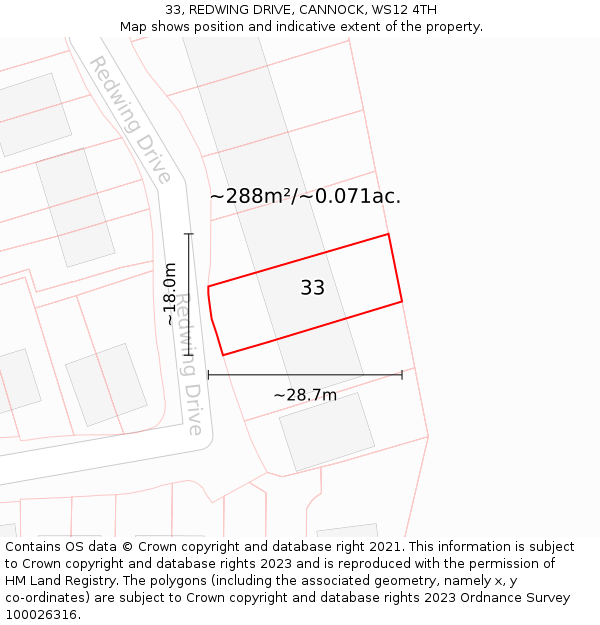 33, REDWING DRIVE, CANNOCK, WS12 4TH: Plot and title map