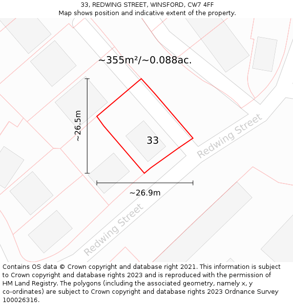 33, REDWING STREET, WINSFORD, CW7 4FF: Plot and title map