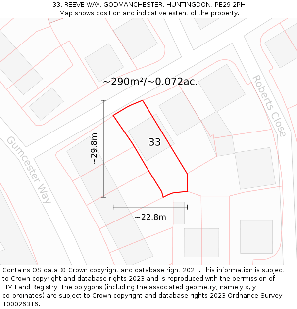 33, REEVE WAY, GODMANCHESTER, HUNTINGDON, PE29 2PH: Plot and title map