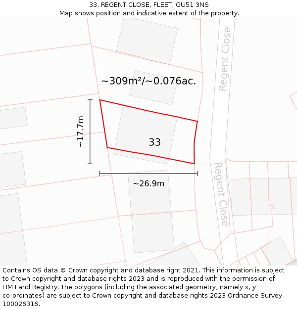 33, REGENT CLOSE, FLEET, GU51 3NS: Plot and title map