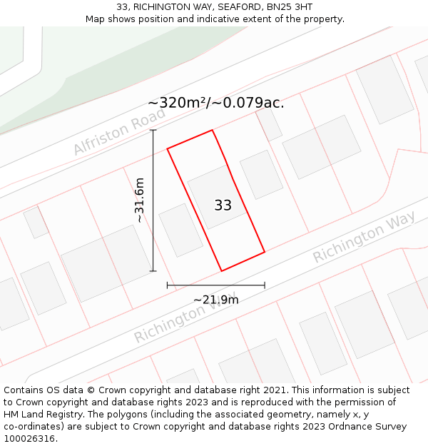 33, RICHINGTON WAY, SEAFORD, BN25 3HT: Plot and title map