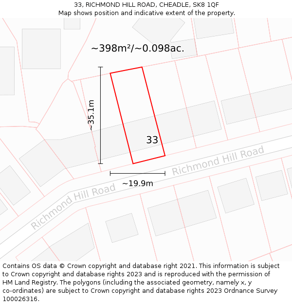 33, RICHMOND HILL ROAD, CHEADLE, SK8 1QF: Plot and title map