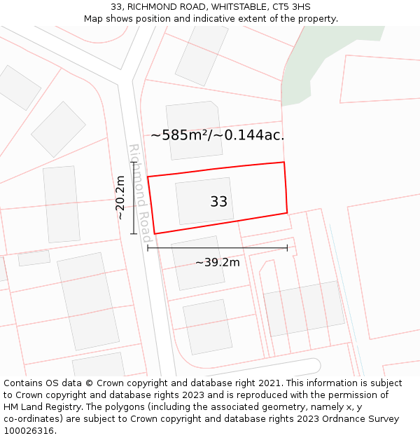 33, RICHMOND ROAD, WHITSTABLE, CT5 3HS: Plot and title map