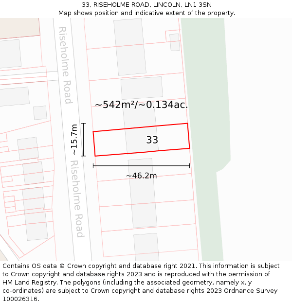 33, RISEHOLME ROAD, LINCOLN, LN1 3SN: Plot and title map