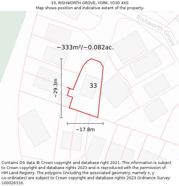 33, RISHWORTH GROVE, YORK, YO30 4XS: Plot and title map