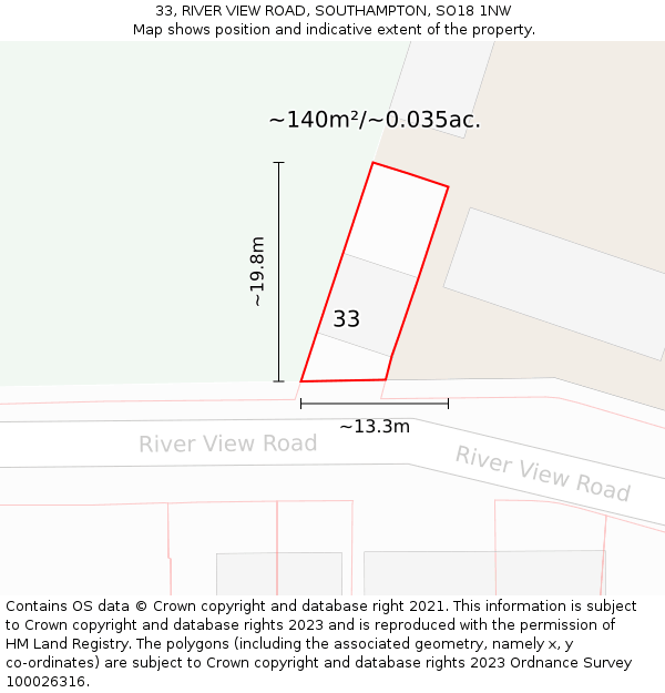 33, RIVER VIEW ROAD, SOUTHAMPTON, SO18 1NW: Plot and title map