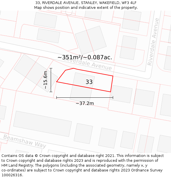 33, RIVERDALE AVENUE, STANLEY, WAKEFIELD, WF3 4LF: Plot and title map