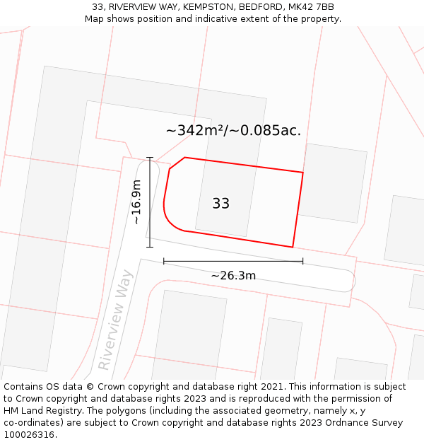 33, RIVERVIEW WAY, KEMPSTON, BEDFORD, MK42 7BB: Plot and title map