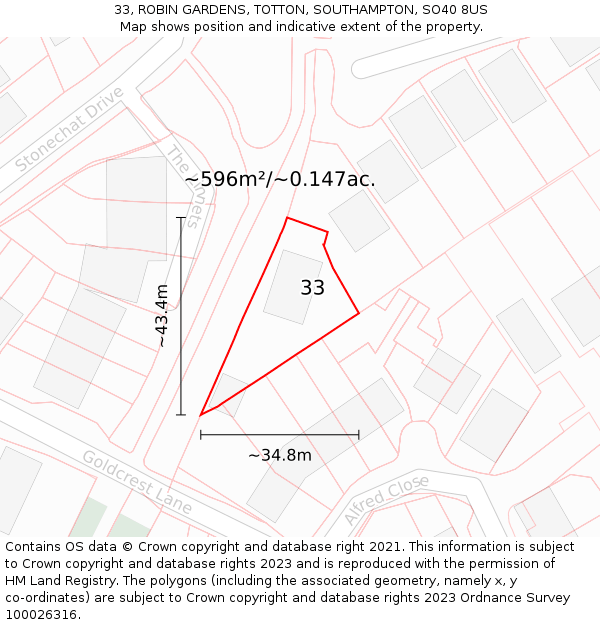 33, ROBIN GARDENS, TOTTON, SOUTHAMPTON, SO40 8US: Plot and title map