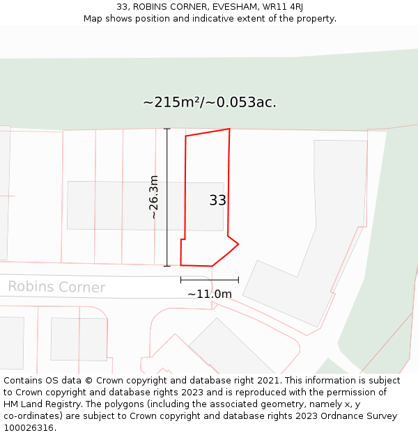 33, ROBINS CORNER, EVESHAM, WR11 4RJ: Plot and title map